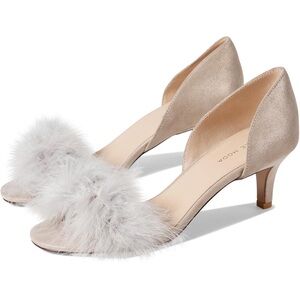 Pelle Moda Cream Heels with Fluffy Pom-Pom